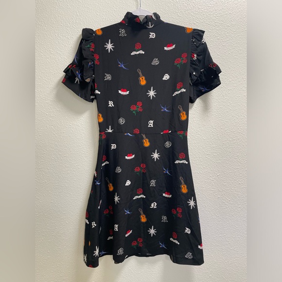 Sandro Wendy Tattoo Print Dress Silk Ruffle Trim Aline Side Zipper Size 2 $495 - Picture 4 of 11